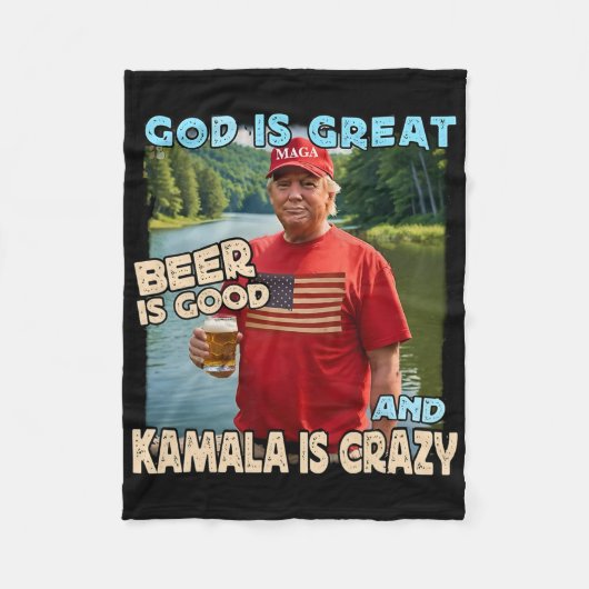 God Is Great Beer Is Good And Kamala Are Crazy Fun Fleecedecke (Vorderseite)
