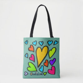 God is Love with Hearts Turquoise Tasche