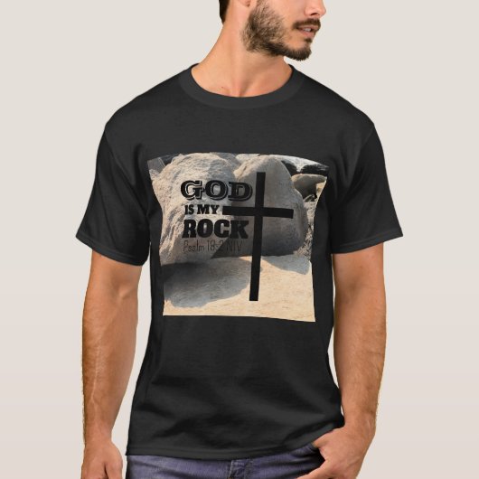 God is My Rock Bible Verse Black Cross Christian T-Shirt (Vorderseite)