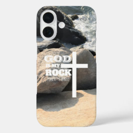 God is My Rock Bible Verse White Cross Christian iPhone 16 Hülle