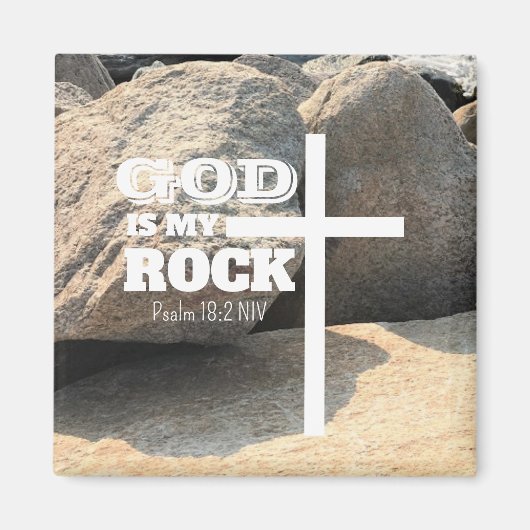 God is My Rock Bible Verse White Cross Christian Magnet (Vorne)