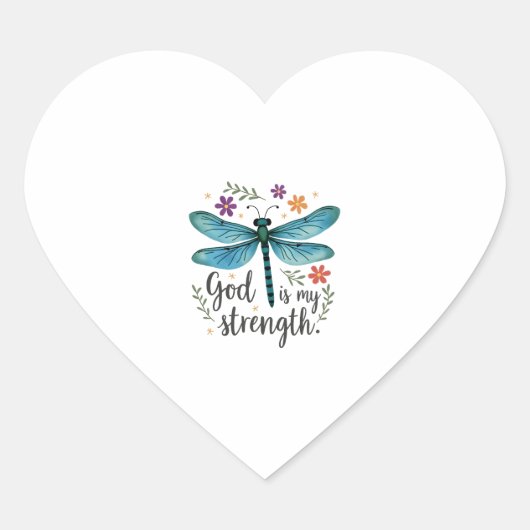 God is my strength Floral Dragonfly Christian T-Sh Herz-Aufkleber (Vorderseite)