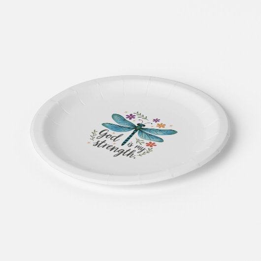 God is my strength Floral Dragonfly Christian T-Sh Pappteller (Schrägansicht)