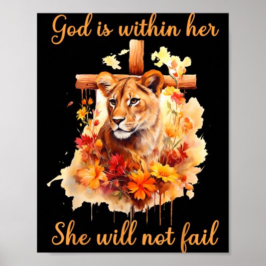 God Is Within Her She Will Not Fail Lioness Cross Poster (Vorne)