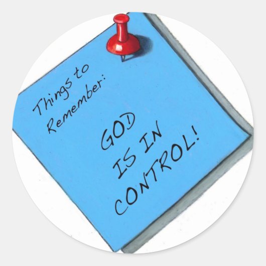GOD IST IN KONTROLLE MEMO RUNDER AUFKLEBER (Vorderseite)