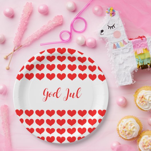 God Jul Christmas Party Nordic Red White Pattern Pappteller (Party)