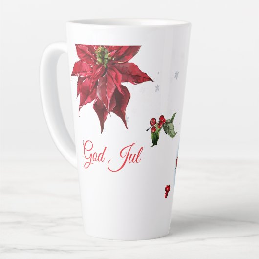 God Jul Christmas Stocking – Festive Poinsettia Milchtasse (Linke Ecke)