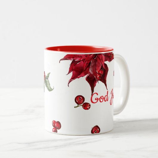 God Jul Christmas Stocking – Festive Poinsettia Zweifarbige Tasse (VorderseiteRechts)