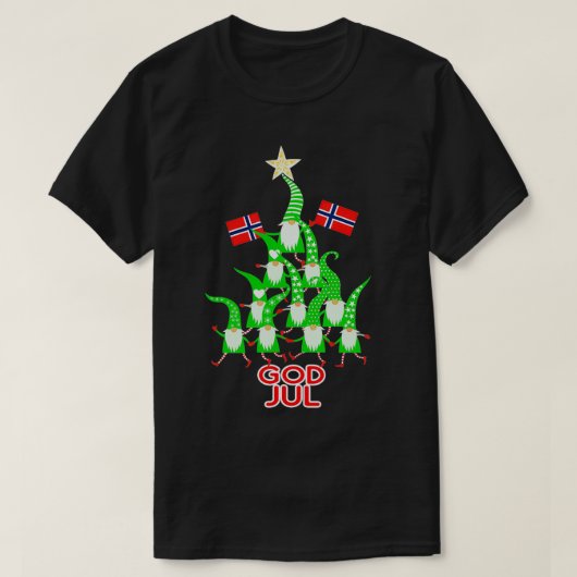 God Jul Nordic Gnomes Christmas Tree Norwegische F T-Shirt (Design vorne)