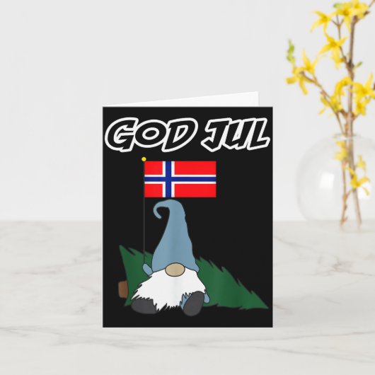 God Jul Norwegian Gnome Merry Christmas Norway Tee Karte (Gelbe Blume)
