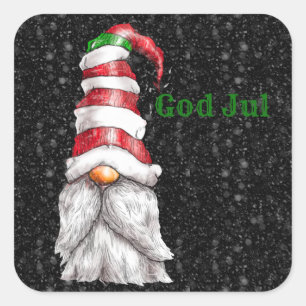 God Jul Red Gnome Square Sticker