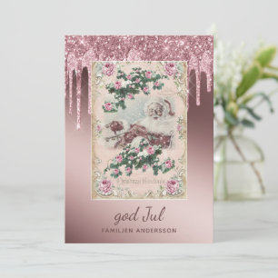 God Jul Rose Gold Glitzer Tropfen Weihnachten