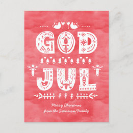 God Jul Swedish Christmas Card Scandi Style Script Feiertagspostkarte