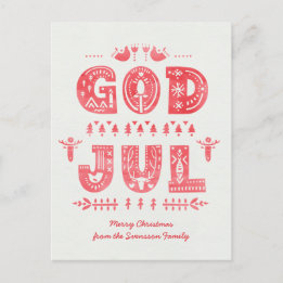 God Jul Swedish Christmas Card Scandi Style Script Postkarte