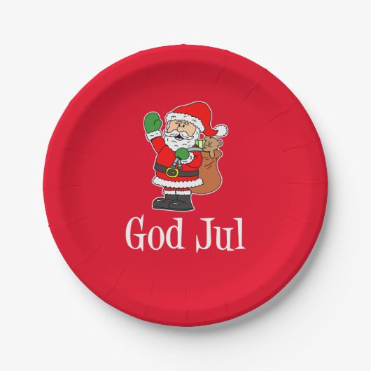 God Jul Swedish Christmas Santa Paper Plate Pappteller (Vorderseite)