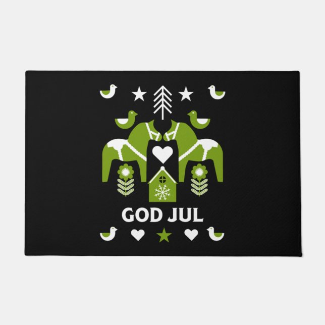 God Jul Swedish Folk Art Fußmatte (Vorderseite)