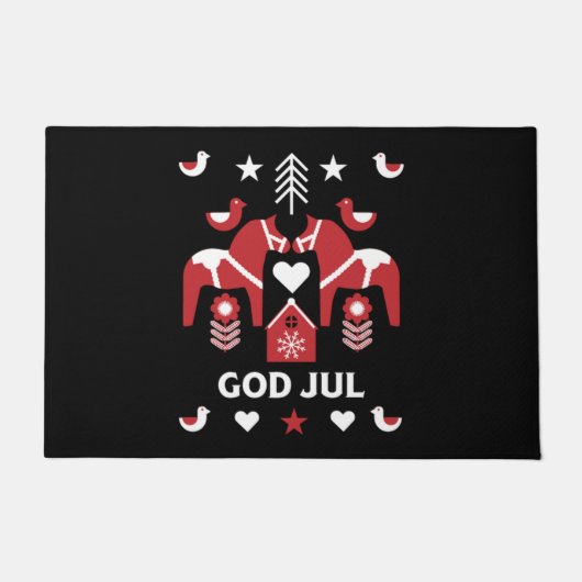 God Jul Swedish Folk Art Fußmatte (Vorderseite)
