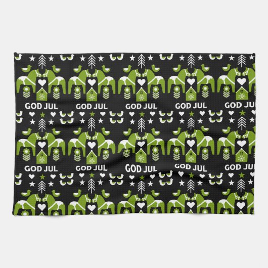 God Jul Swedish Folk Art Geschirrtuch (Horizontal)