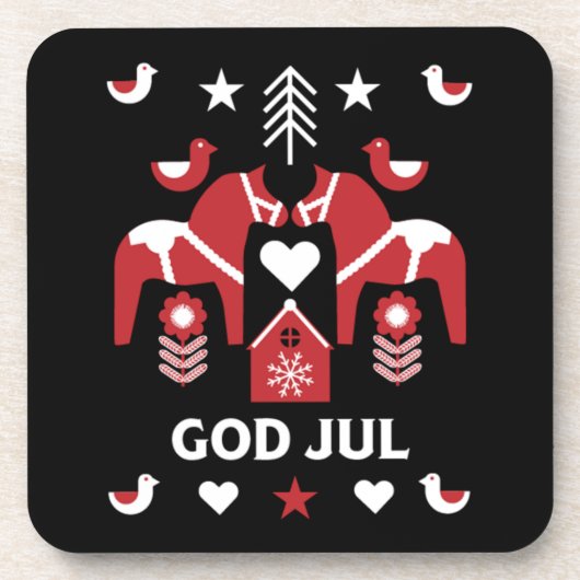 God Jul Swedish Folk Art Getränkeuntersetzer (Vorderseite)