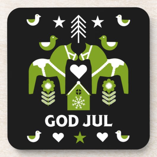 God Jul Swedish Folk Art Getränkeuntersetzer (Vorderseite)