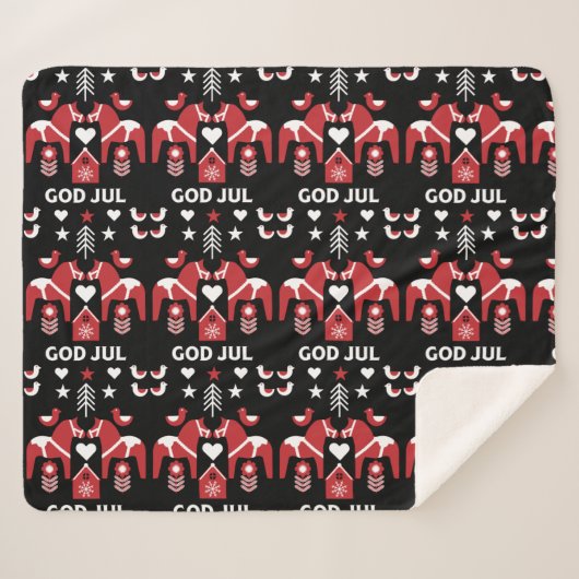 God Jul Swedish Folk Art Sherpa Blanket Sherpadecke (Vorderseite (Horizontal))