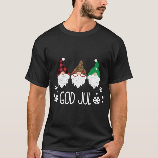 God Jul Swedish Frohe Christmas Norwegischer Niedl T-Shirt (Vorderseite)