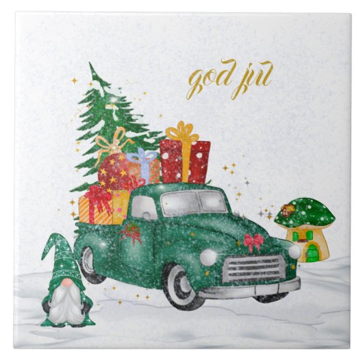 God Jul Swedish Gnomes Keramik Tile Fliese (Vorderseite)