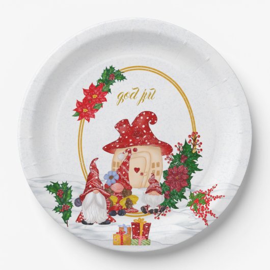 God Jul Swedish Gnomes Red Family Pappteller (Vorderseite)