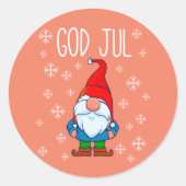 God Jul, Swedish Tomte Gnome, Scandinavian Merry Runder Aufkleber (Vorderseite)