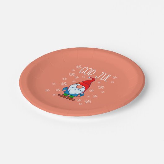 God Jul, Swedish Tomte Gnome, skandinavisches Merr Pappteller (Schrägansicht)