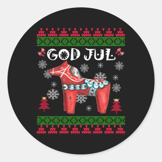 God Jul Ugly Scandinavian Dala Horse Runder Aufkleber (Vorderseite)