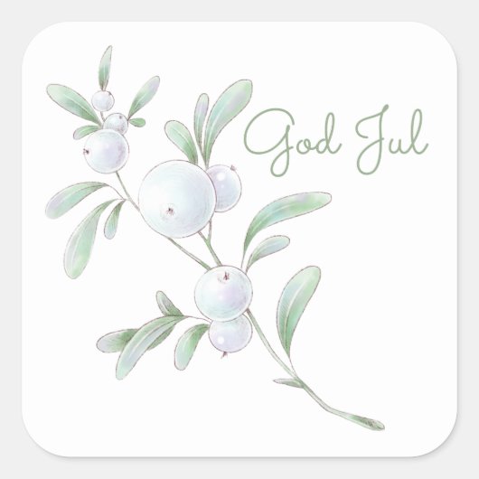 God Jul White Winter Berries Square Sticker (Vorderseite)