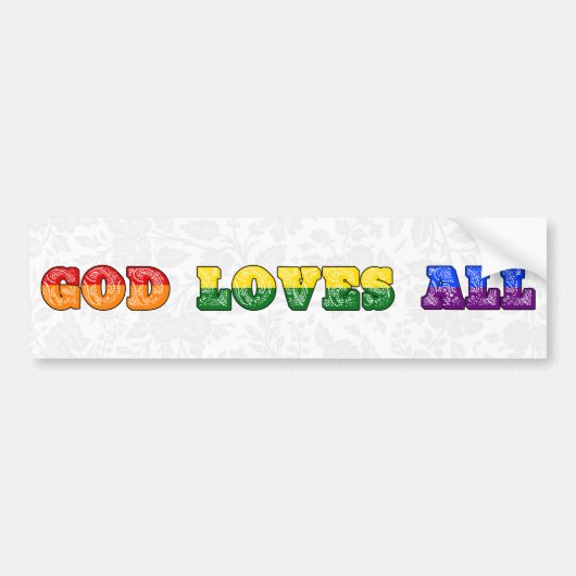 "God Loves All" Gay/LGBTQIA+/Queer Christian Pride Autoaufkleber (Vorne)