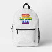 "God Loves All" Gay/LGBTQIA+/Queer Christian Pride Bedruckter Rucksack (Vorderseite)