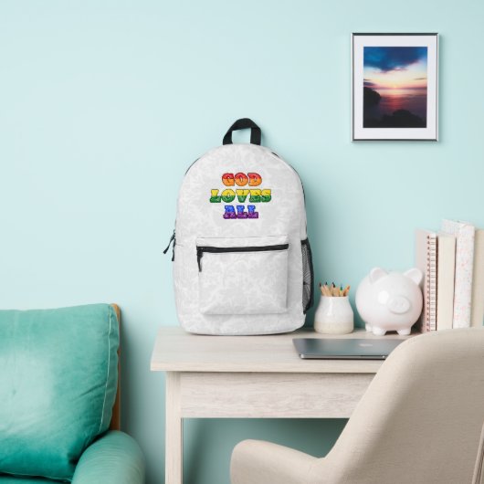 "God Loves All" Gay/LGBTQIA+/Queer Christian Pride Bedruckter Rucksack (InSitu)