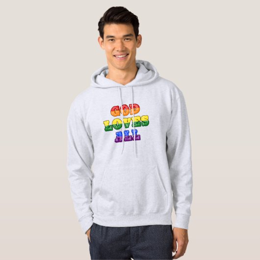 "God Loves All" Gay/LGBTQIA+/Queer Christian Pride Hoodie (Vorne ganz)