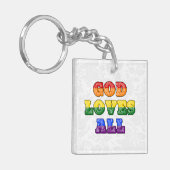 "God Loves All" Gay/LGBTQIA+/Queer Christian Pride Schlüsselanhänger (Vorderseite links)