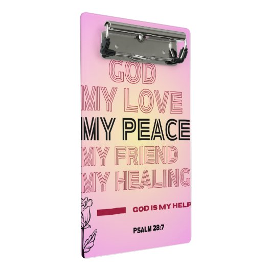   God, My Love & Help Psalm 28:7  Mini Klemmbrett (Schrägansicht)