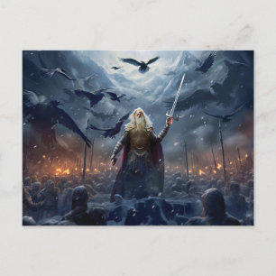 God Odin leads Einherjer Warrior of Asgards Postkarte