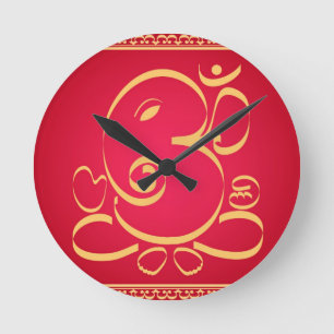 God  Om Ganesha on red Runde Wanduhr