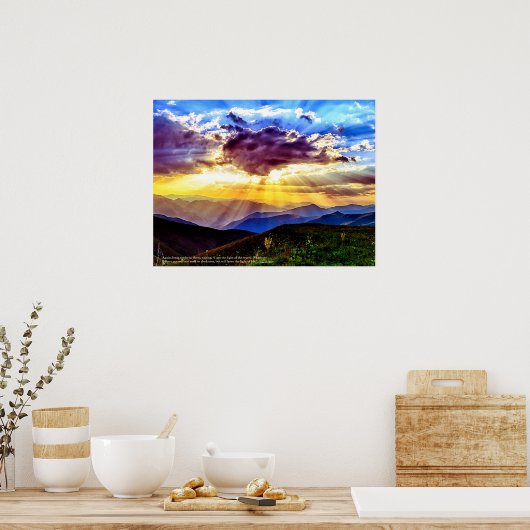 God Ray Sunams Mountains Scripting Verse Poster (Küche)