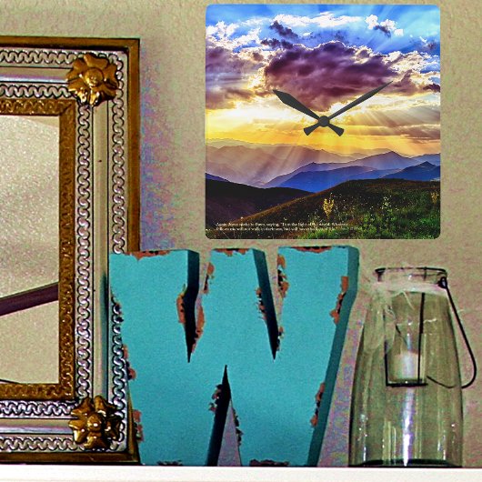 God Ray Sunams Mountains Scripting Verse Quadratische Wanduhr