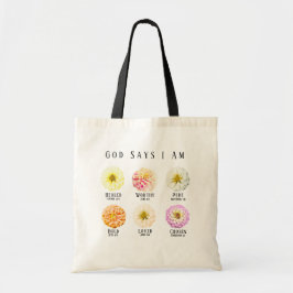 God Says I Am Affirmation Pastel Floral Tragetasche