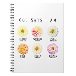 God Says I Am Affirmation Pastel Zinnia Floral Notizblock