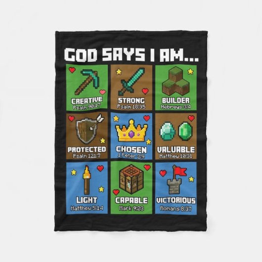 God Says I Am Bible Verses Xel Art Christian Gamer Fleecedecke (Vorderseite)