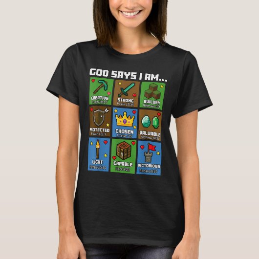 God Says I Am Bible Verses Xel Art Christian Gamer T-Shirt (Vorderseite)