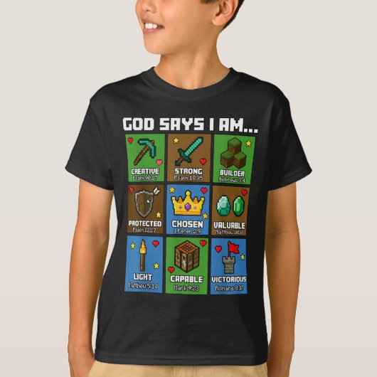 God Says I Am Bible Verses Xel Art Christian Gamer T-Shirt (Vorderseite)