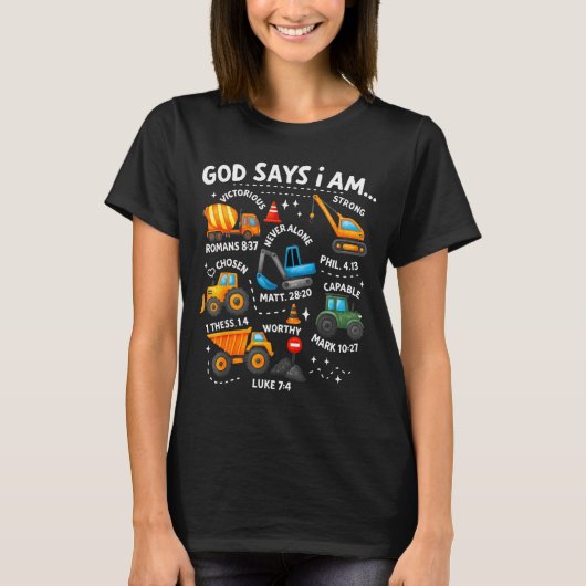 God Says I Am Christian Bible Verses Boys Construc T-Shirt (Vorderseite)