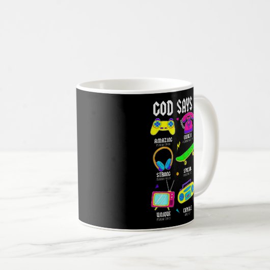 God Says I Am Christian Men Women Kids Retro 80's Kaffeetasse (VorderseiteRechts)