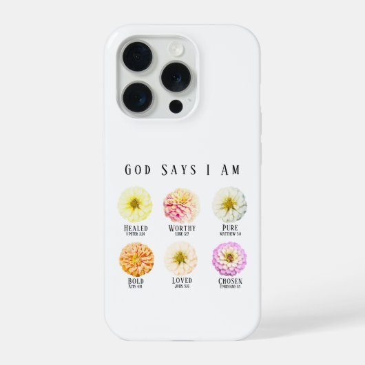 God Says I Am Floral Affirmation Bible Verse iPhone Hülle (Rückseite)
